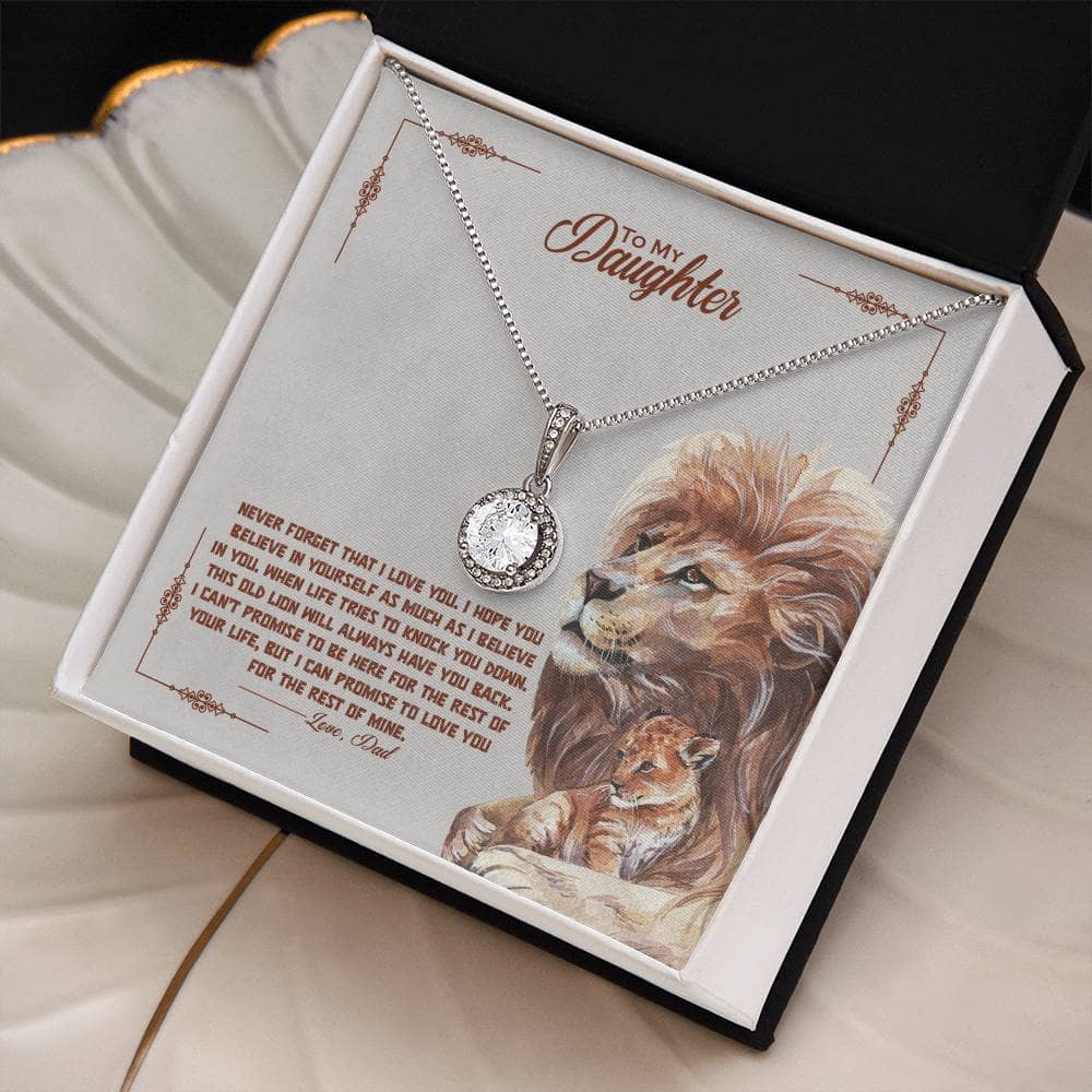 Alt text: "Personalized Daughter Necklace in a box: symbol of eternal bond, heart-shaped pendant, premium materials, adjustable chain, Bespoke Necklaces"