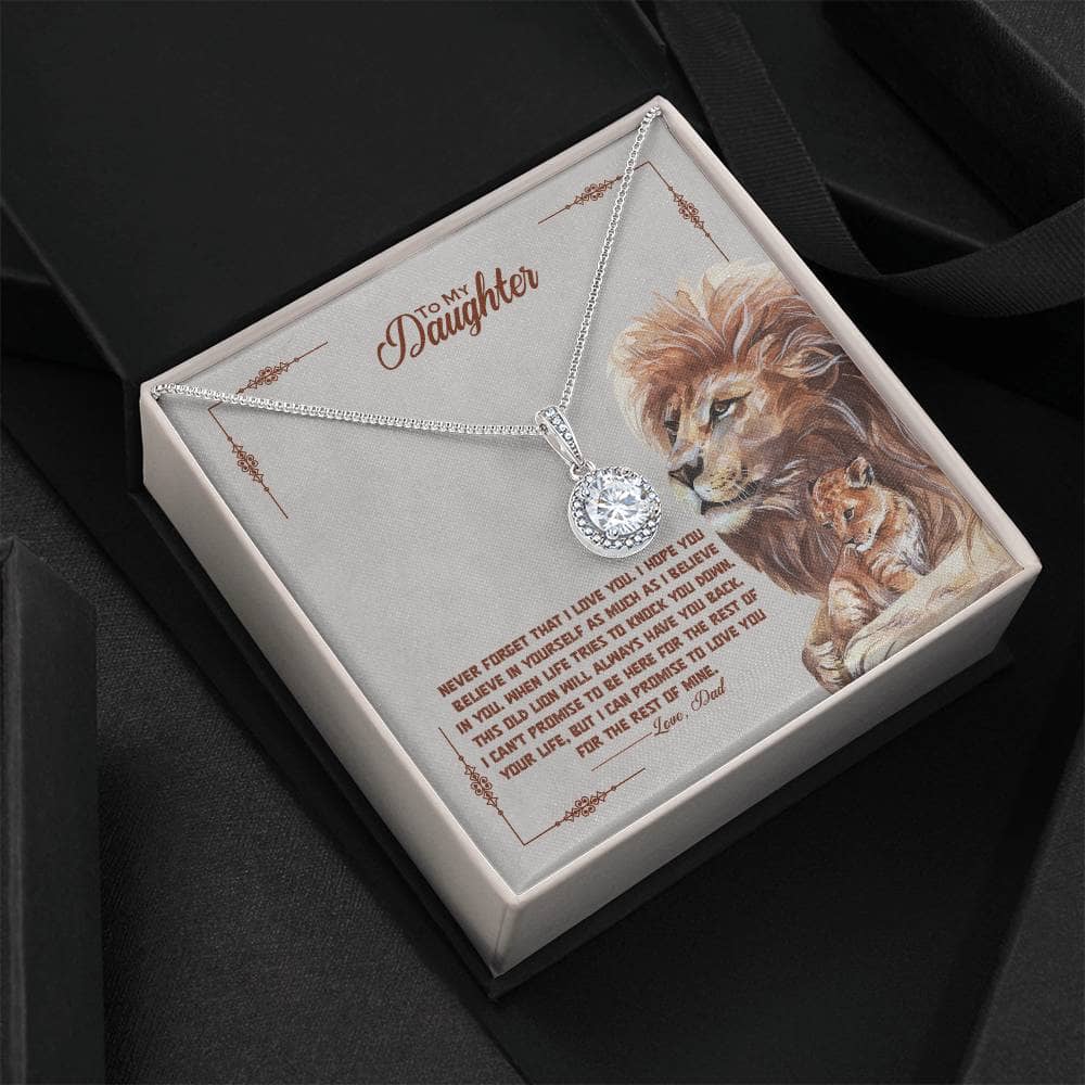 Alt text: "Personalized Daughter Necklace: Heart-shaped pendant in a box, symbolizing the unbreakable bond between parents and daughters. Adjustable chain for a perfect fit. Premium materials for unrivaled elegance and durability."