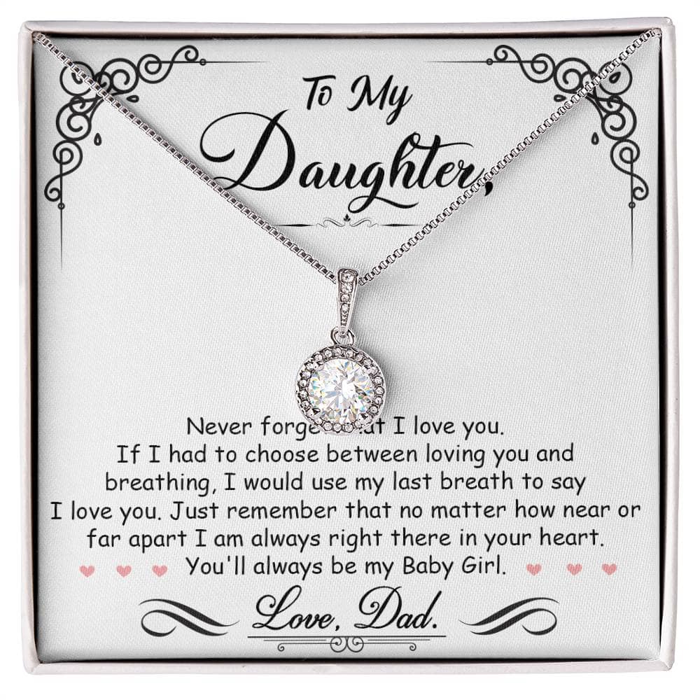 A close-up of a diamond pendant on the Personalized Daughter Necklace: Eternal, symbolizing the unbreakable bond between a parent and a daughter.