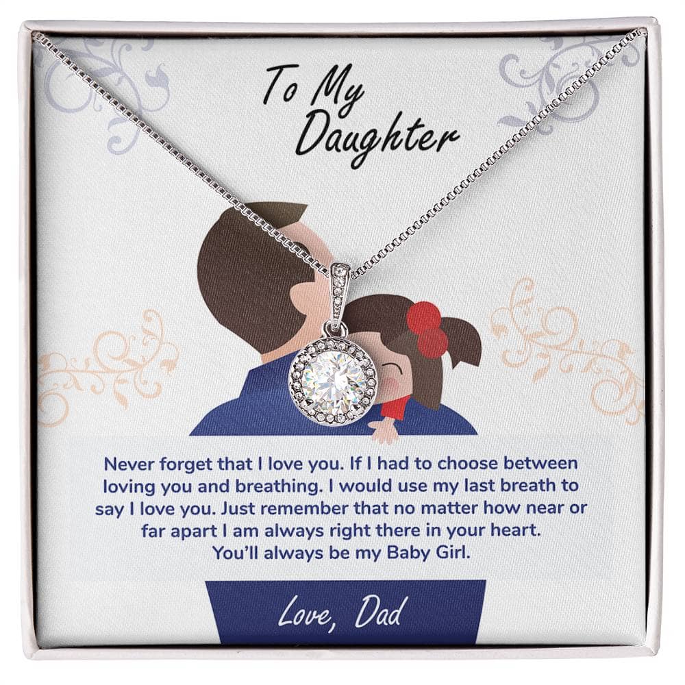 Alt text: "Personalized Daughter Necklace - Eternal Hope: Necklace in a box with diamond pendant and boy-girl picture, symbolizing love and affection. Adjustable chain, luxury packaging."