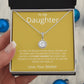 A hand holding a necklace in a box - Personalized Daughter Necklace - Exquisite Elegance.