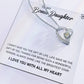 A close-up of a heart-shaped necklace on a card, the "To My Daughter" Personalized Daughter Necklace - For Unbreakable Parent-Daughter Bonds.