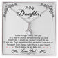 Alt text: "Personalized Daughter Necklace: Love Bond - necklace in a box with cushion-cut cubic zirconia pendant and adjustable chain. Symbolic of enduring parent-daughter bond. Exquisite and elegant gift."