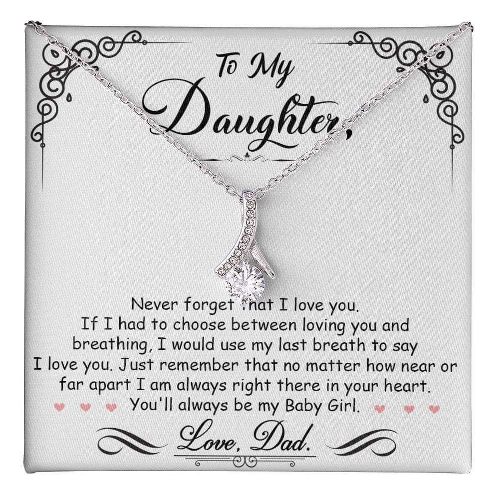 Alt text: Personalized Daughter Necklace: Love Bond - A necklace with a diamond pendant on a white box, symbolizing the enduring bond between parents and daughters.