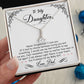 A hand holding a personalized Daughter Necklace in a box, symbolizing the unbreakable bond between parents and their daughters.