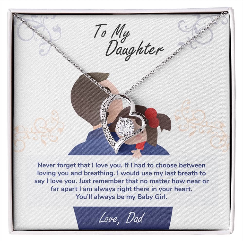 Alt text: "Personalized Daughter Necklace: Diamond heart pendant in a box, symbolizing parental love and care. Adjustable cable and box chains for comfort. Luxurious mahogany-style packaging with LED spotlight. Perfect gift for milestones and special occasions."