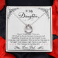 Alt text: "Personalized Daughter Necklace: Heart-shaped pendant with cubic zirconia in a box"
