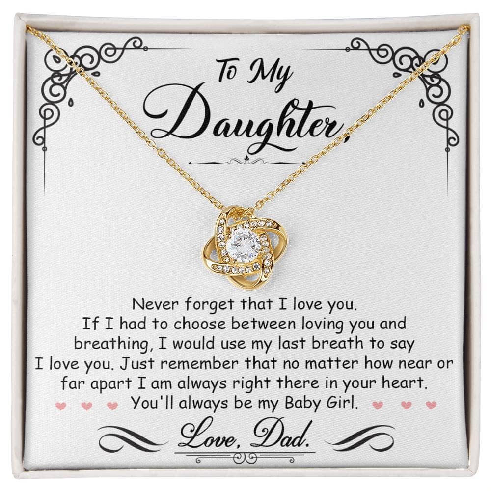 Alt text: "Personalized Daughter Necklace - Premium Cubic Zirconia Love Knot in a box"