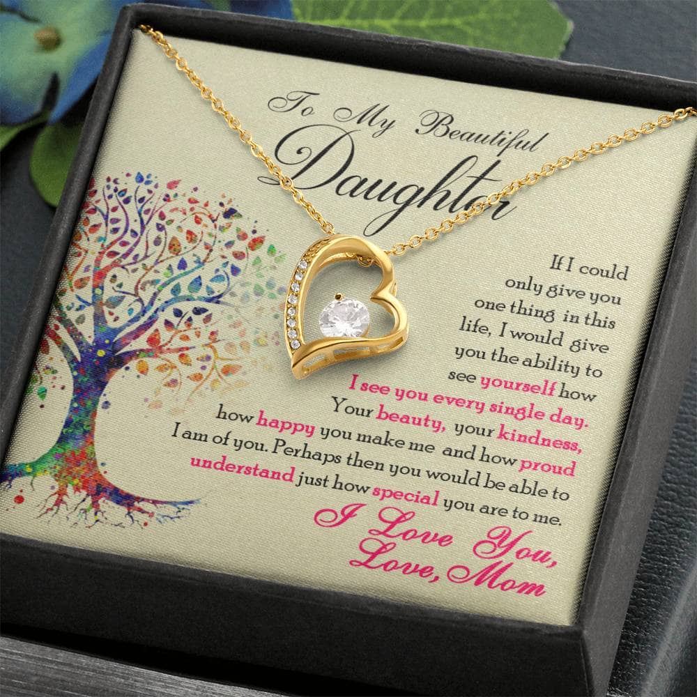 A necklace in a box, a symbol of love and affection. Personalized Daughter Necklace: Premium, Elegant celebration of Parent-Daughter Bond.