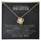 Alt text: "Personalized Daughter Necklace: Gold pendant with diamond, presented in mahogany box with LED light. Celebrate unbreakable bonds with elegance and sentimentality. Ideal gift for special occasions. Made with premium materials and adjustable chain for a comfortable fit."