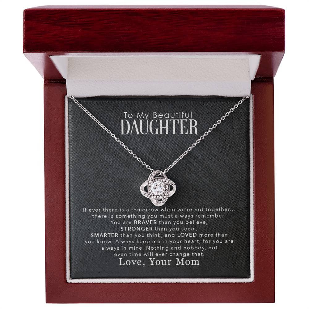 Alt text: "Personalized Daughter Necklace in Mahogany Box with LED Light - Premium, Elegant Design - Celebrate Unbreakable Bonds - Bespoke Necklaces"
