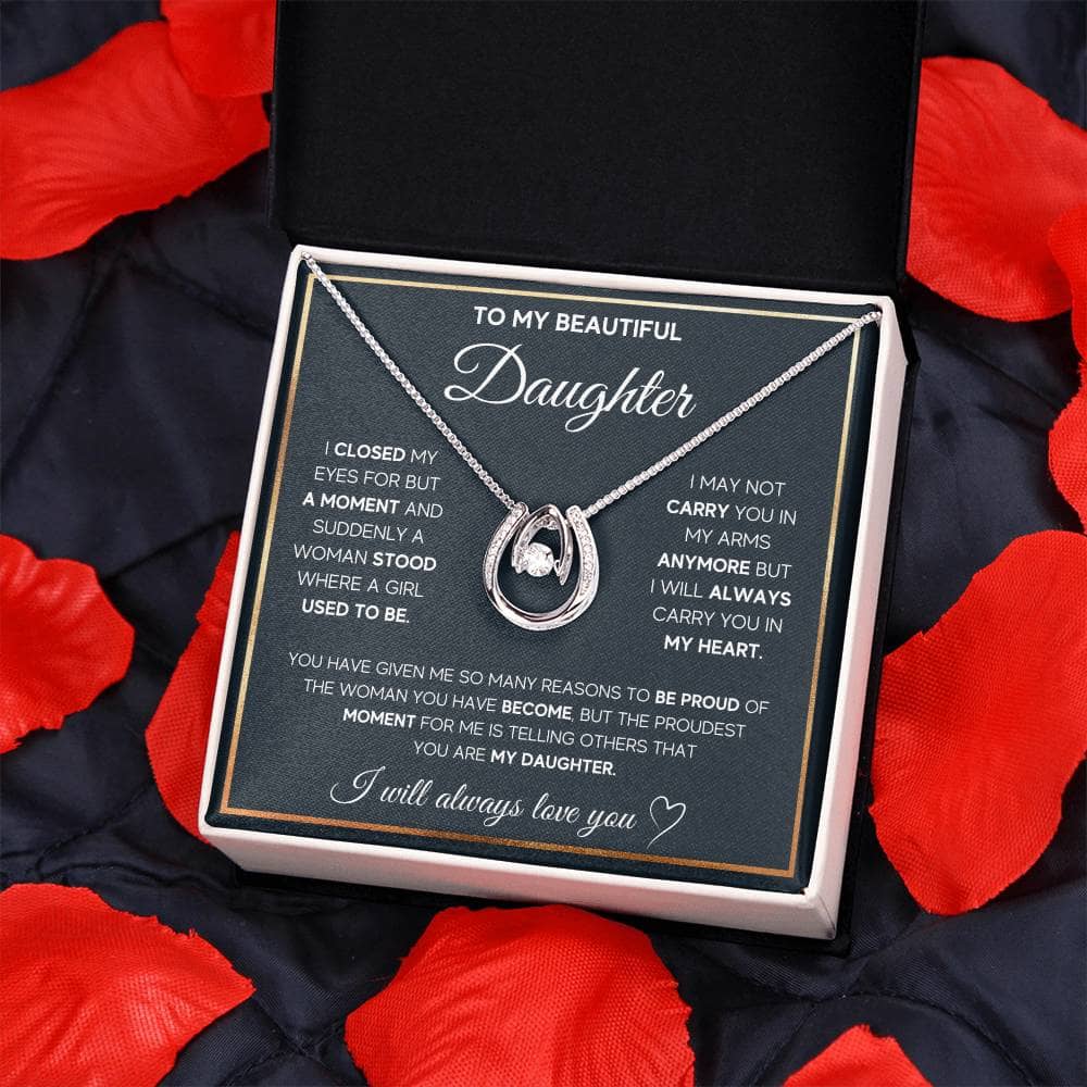 Alt text: "Personalized Daughter Necklace in a box, symbolizing love and bond"