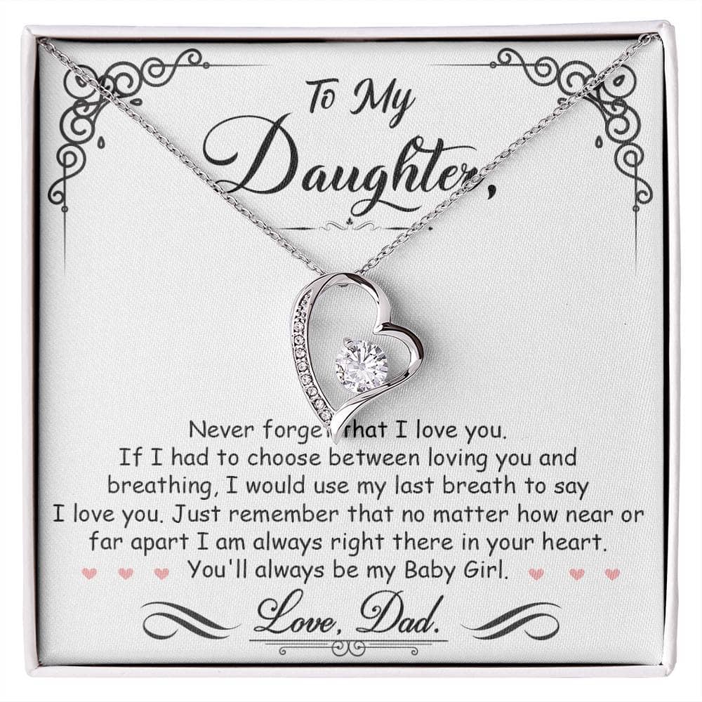 Alt text: "A necklace with a heart-shaped pendant in a box, symbolizing the unbreakable bond between parents and daughters. Personalized Daughter Necklace: Symbol Of Unbreakable Love."