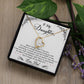 Alt Text: "Personalized Daughter Necklace: A heart-shaped pendant on a gold chain, symbolizing an unyielding bond, presented in an opulent mahogany-style box with LED backlighting."