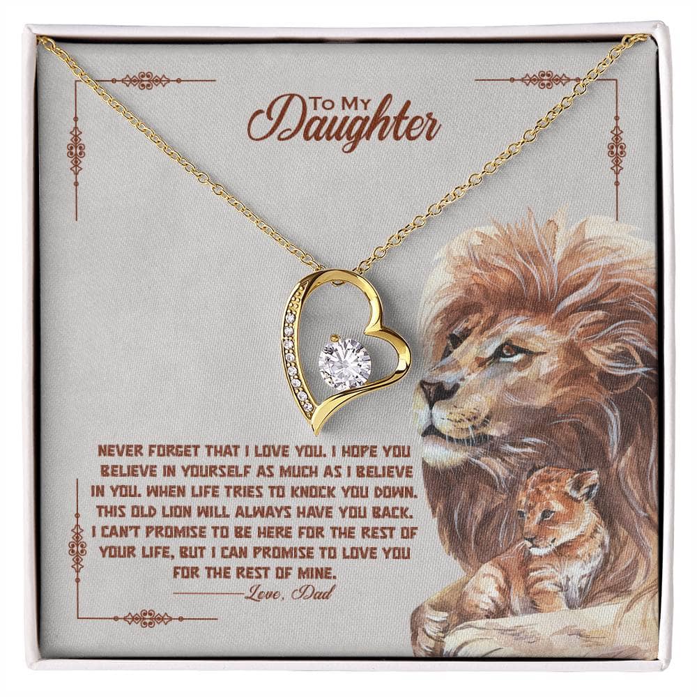 Alt text: "Personalized Daughter Necklace - A necklace in a box, featuring a gold heart with a diamond. Symbolizes the enduring bond between a parent and child. Perfect gift for any occasion."