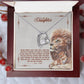 Alt text: "Personalized Daughter Necklace - Uniquely Crafted Love Token in a mahogany-style box with LED lighting"