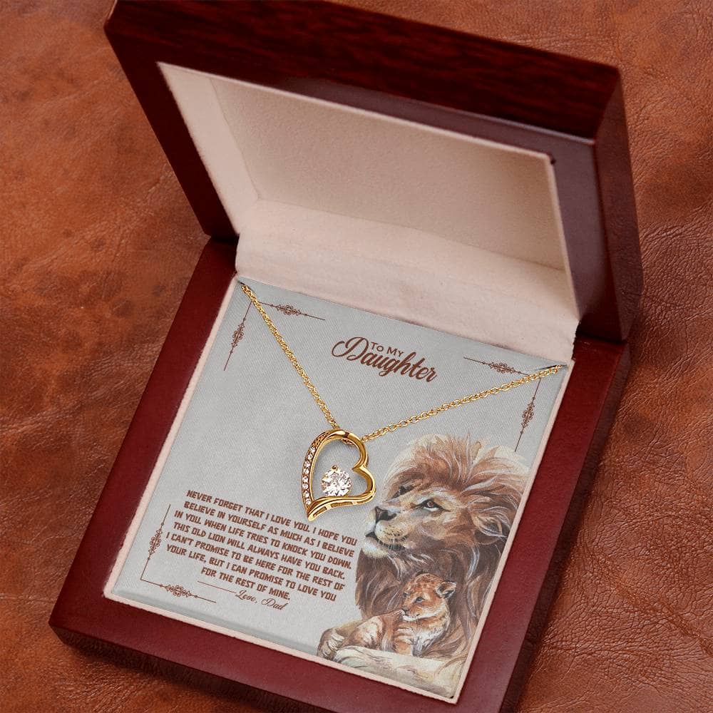 Alt text: "Personalized Daughter Necklace - Uniquely Crafted Love Token in a mahogany-style box with LED lighting"
