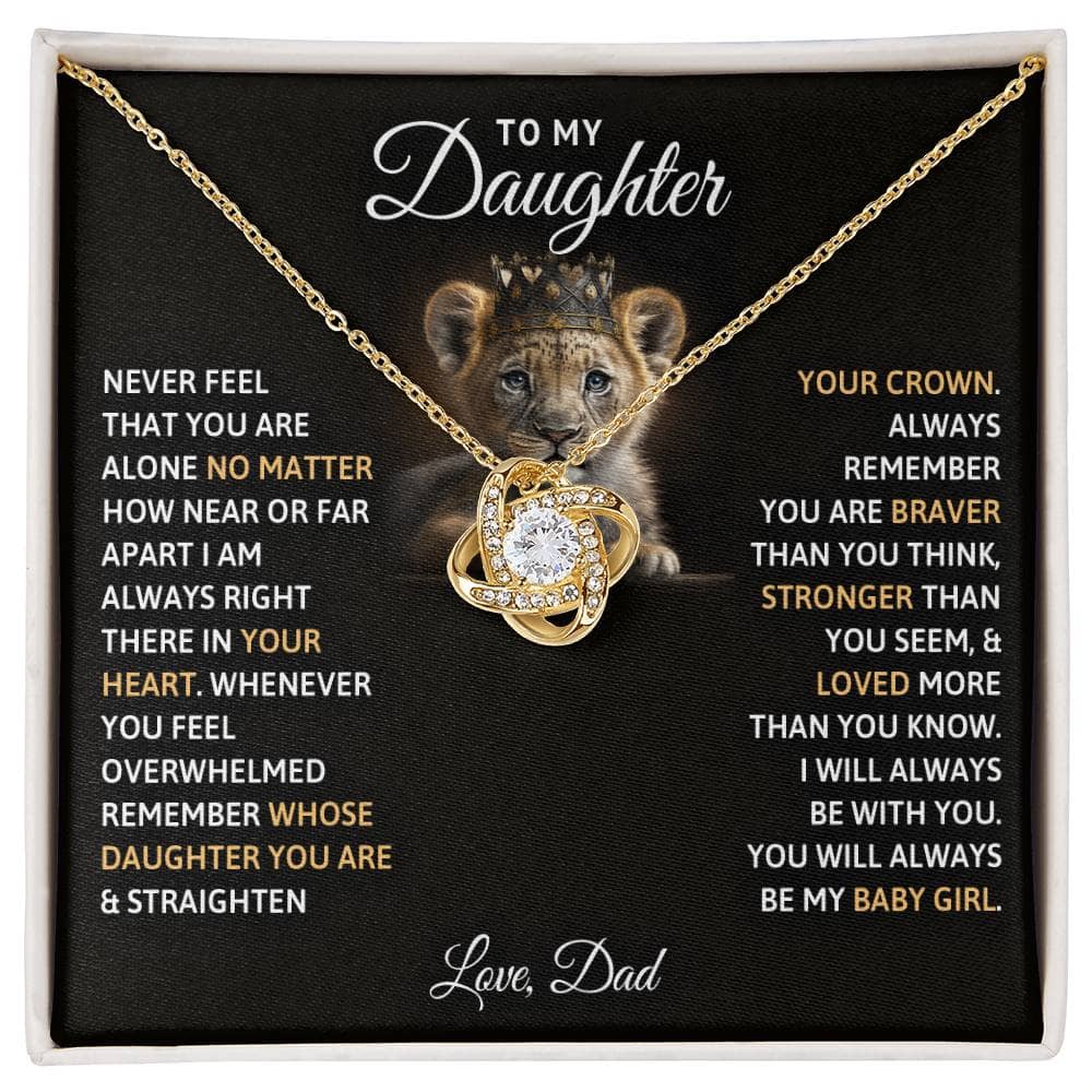 Alt text: Personalized Daughter Necklace with lion pendant on a necklace