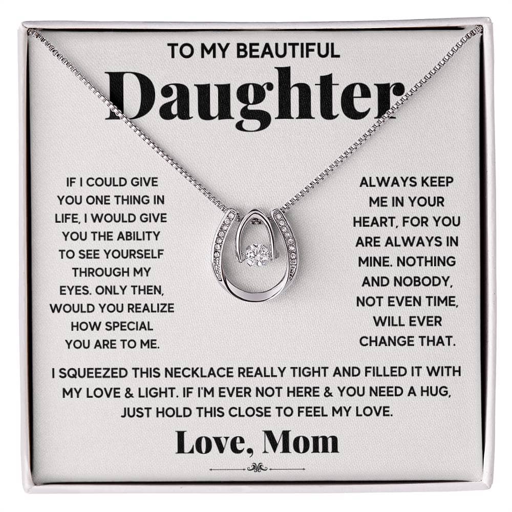 Alt text: "Personalized Daughter Necklace with Cushion-Cut Cubic Zirconia in a Box"