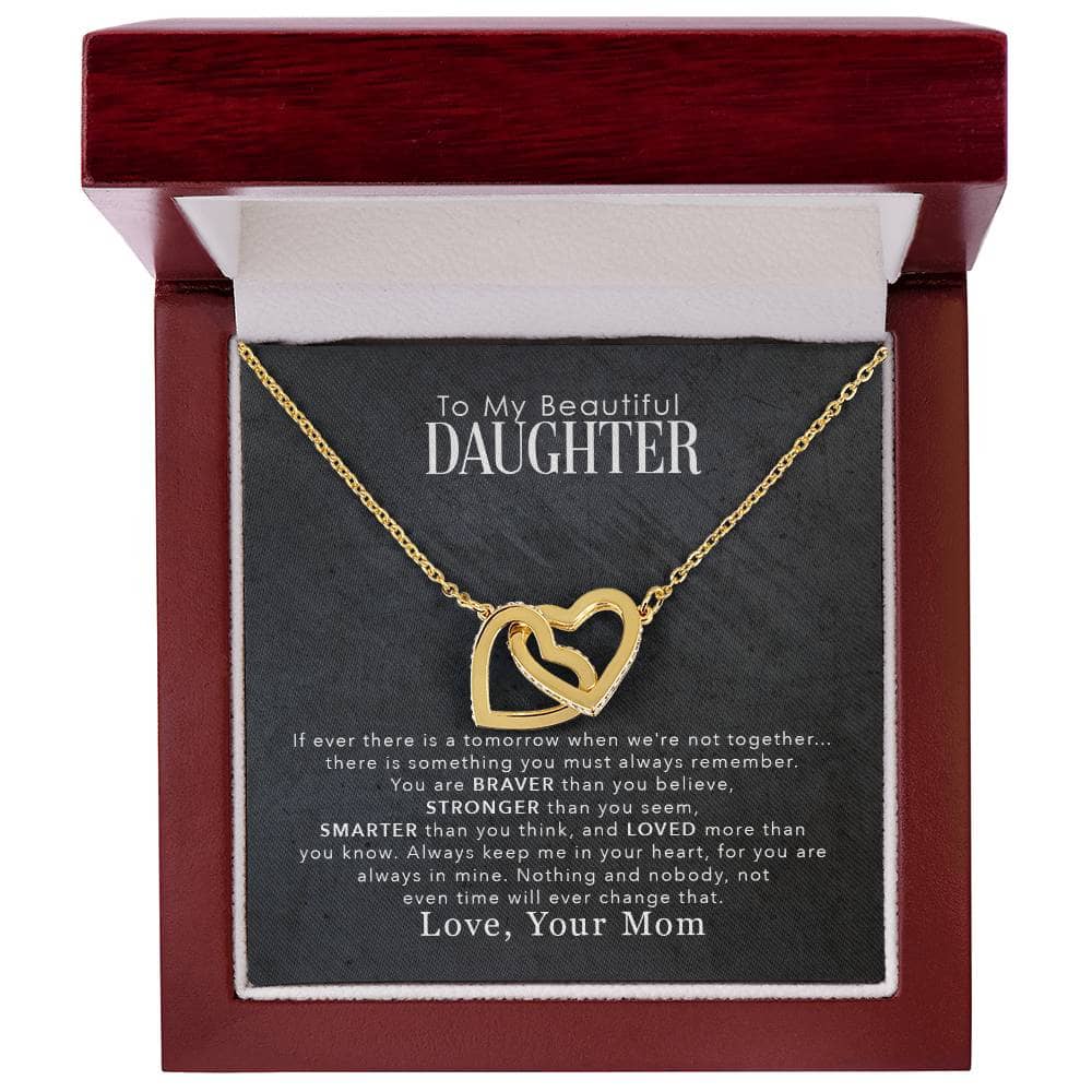Alt text: Personalized Daughter Necklace with Cushion-Cut Zirconia Pendant in Mahogany-Style Box