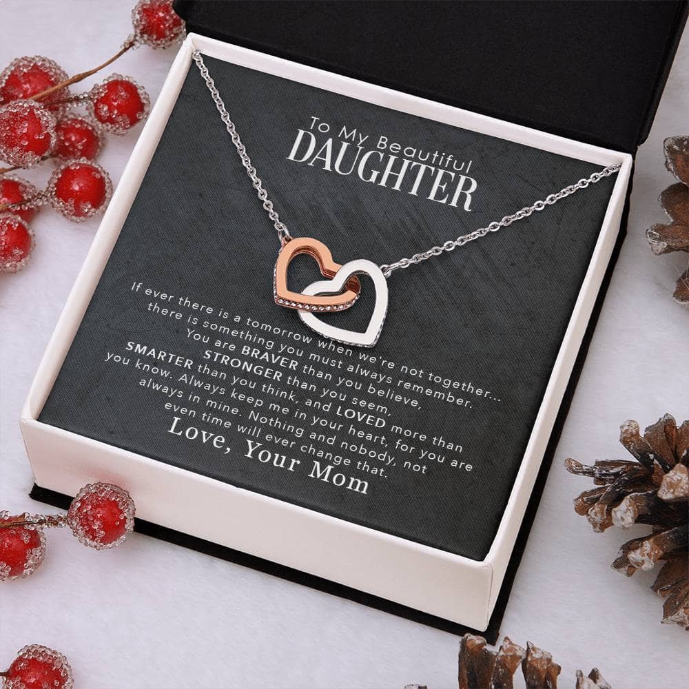 Alt text: "Personalized Daughter Necklace with Cushion-Cut Zirconia Pendant in Mahogany-Style Box"