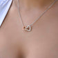 Alt text: "Personalized Daughter Necklace with Cushion-Cut Zirconia Pendant on Woman's Chest"