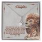 Alt text: "Close-up of a lion and lioness pendant on the Personalized Daughter Necklace, symbolizing the enduring bond between parent and child."
