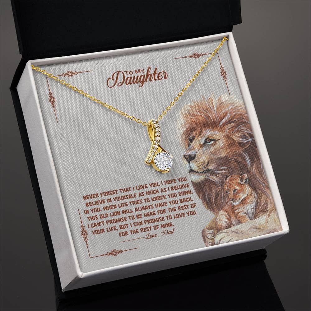 Alt text: "Close-up of Personalized Daughter Necklace with heart-shaped pendant in a mahogany-style box"