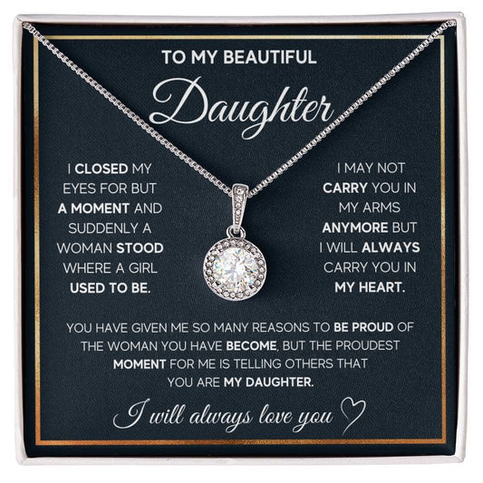 Alt text: "Personalized Daughter Necklace with Heart Pendant and Cubic Zirconia in a Box"