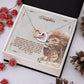 Alt text: "Interlocking Hearts necklace in mahogany box with LED lighting"