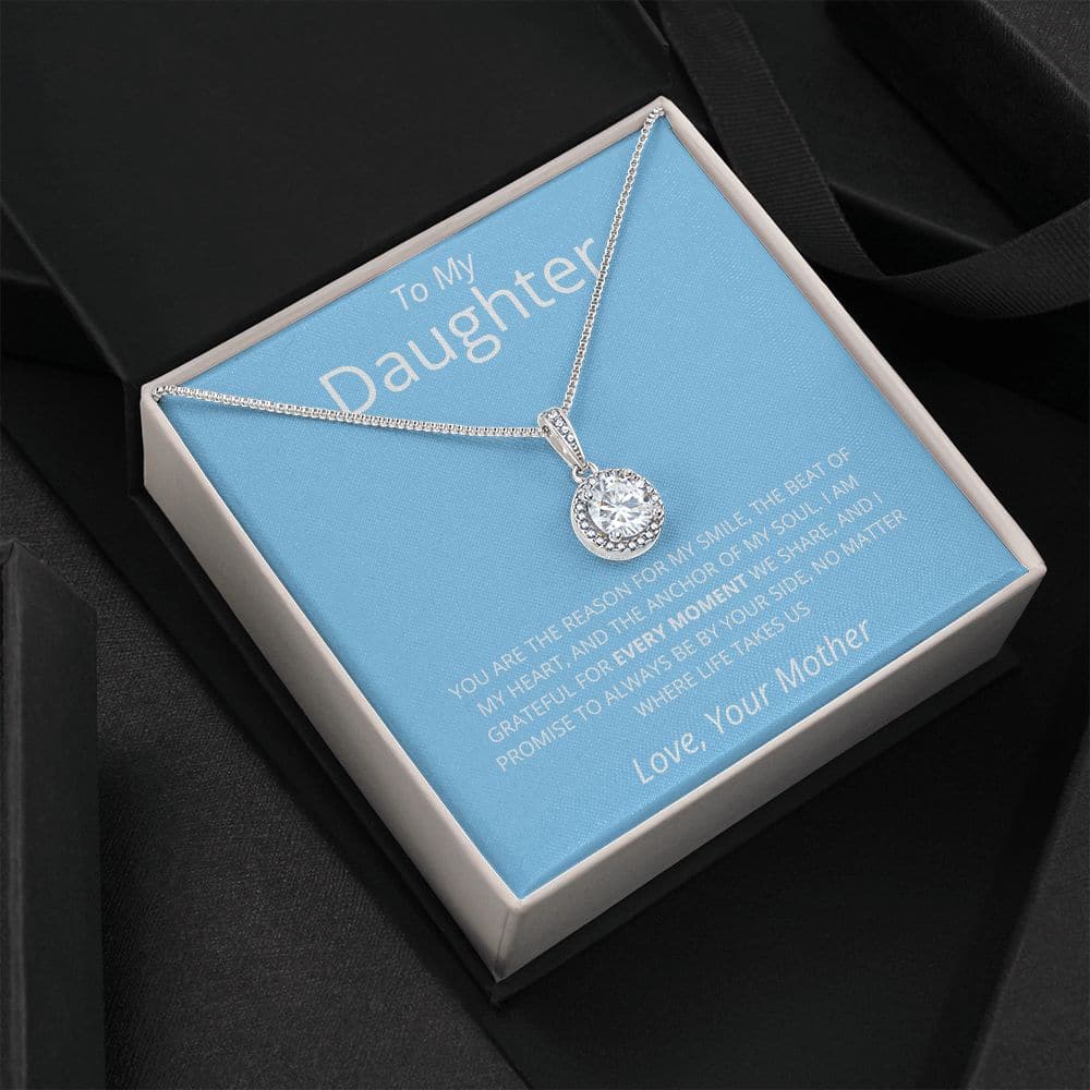 Premium Personalized Daughter Necklace with Cubic Zirconia in a Mahogany-Style Box with LED Lighting.