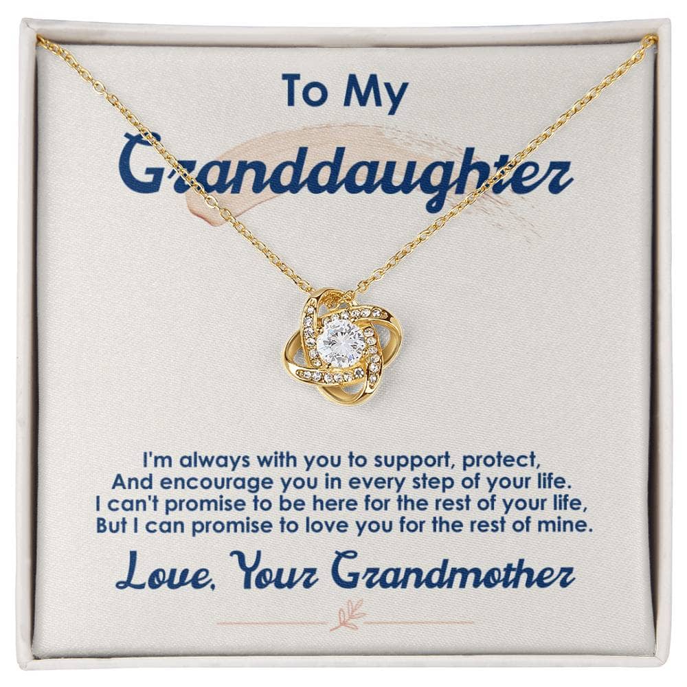 Alt text: "Personalized Love Knot Necklace for Granddaughter in a box, featuring a dazzling diamond pendant"
