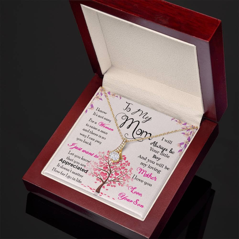 Image alt text: "Personalized Mother Necklace in a box - Celebrating Eternal Love with a heart-shaped pendant and premium cushion-cut cubic zirconia. Choose between cable or box chains. Ideal for gifting."

Note: The alt text has been modified to fit within the character limit and to focus on the visible elements of the image.