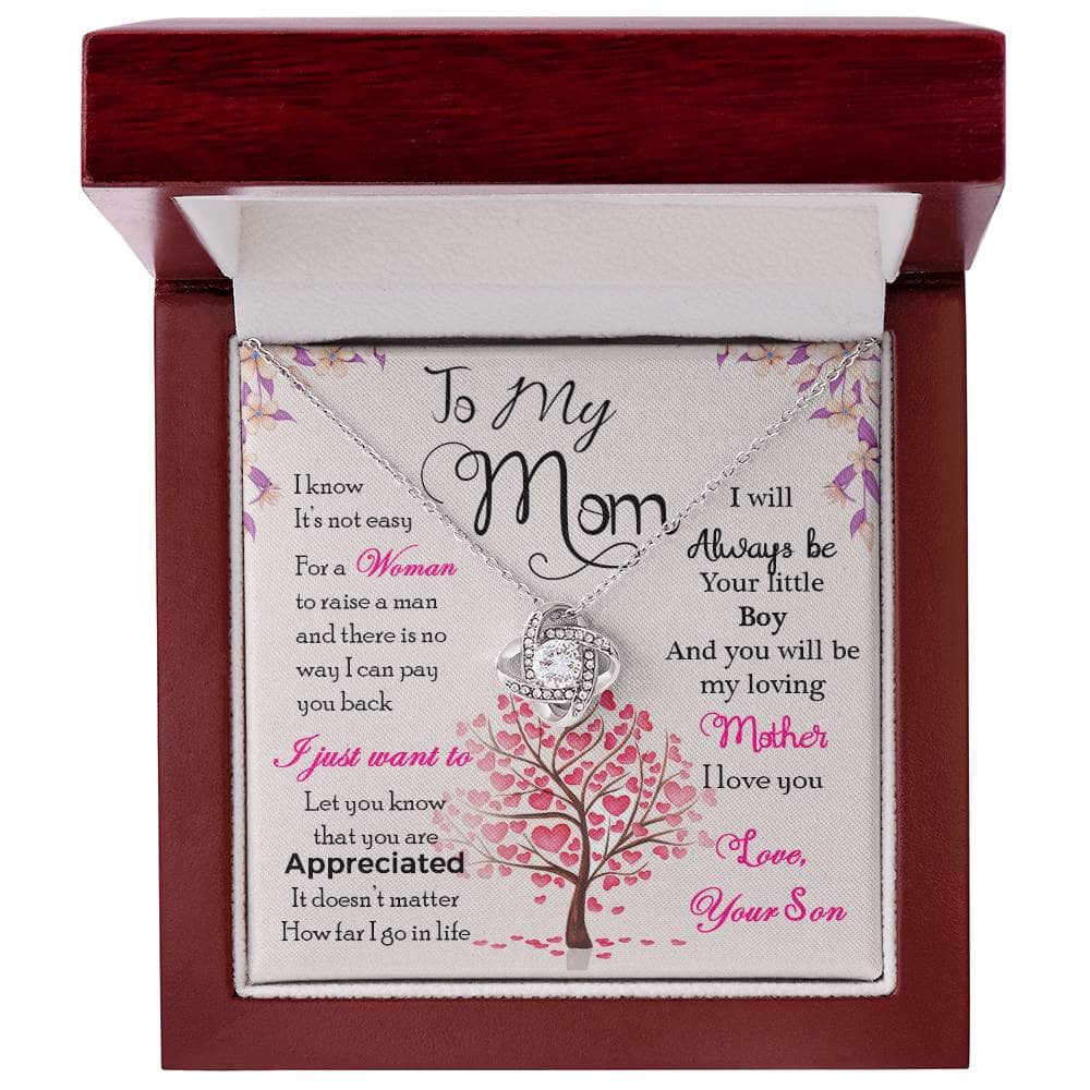 Alt text: Personalized Mother Necklace in a box, adorned with cushion-cut cubic zirconia stones.