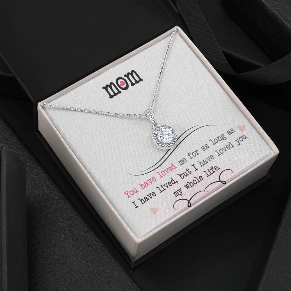 Alt text: "Personalized Mother Necklace in a mahogany-style box with LED lighting, symbolizing love and care, perfect for sons and daughters. Celebrate the unbreakable mother-child bond with elegance and longevity."
