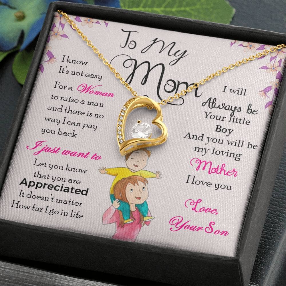Alt text: "Cherished Mother Personalized Necklace in a box - a symbol of motherly love and connection, featuring a cushion-cut cubic zirconia pendant. Adjustable chain options available. Perfect for gifting."