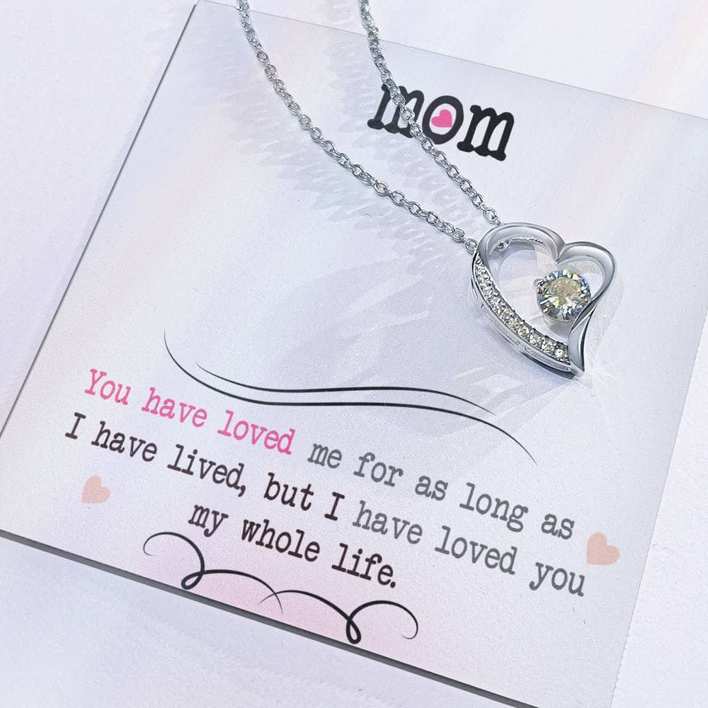 Alt text: "Personalized Mother Necklace Gift, Forever Love Pendant on a card"