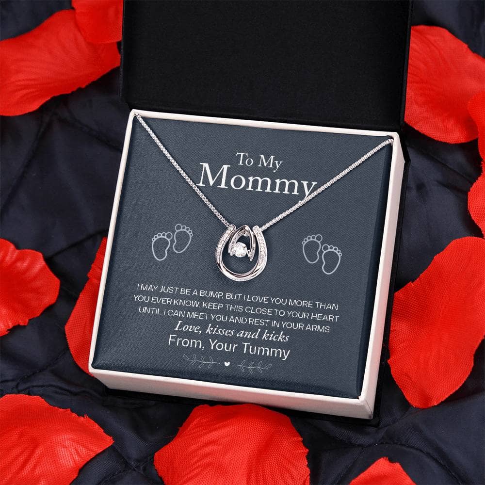 Alt text: "Personalized Mother Necklace - necklace in a box with heart-shaped pendant, adorned with cubic zirconia, presented in a luxury box"