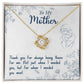 Alt text: "Personalized Mother Necklace - Premium Love Knot Gift: Heart-shaped pendant with cushion-cut cubic zirconia in a box."
