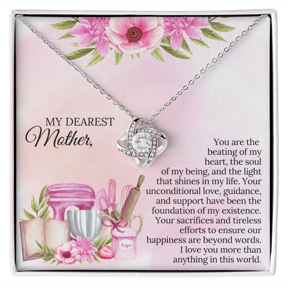 Alt text: "Close-up of a Personalized Mother Necklace with heart-shaped pendant and adjustable chain in mahogany-style luxury box with LED lighting"