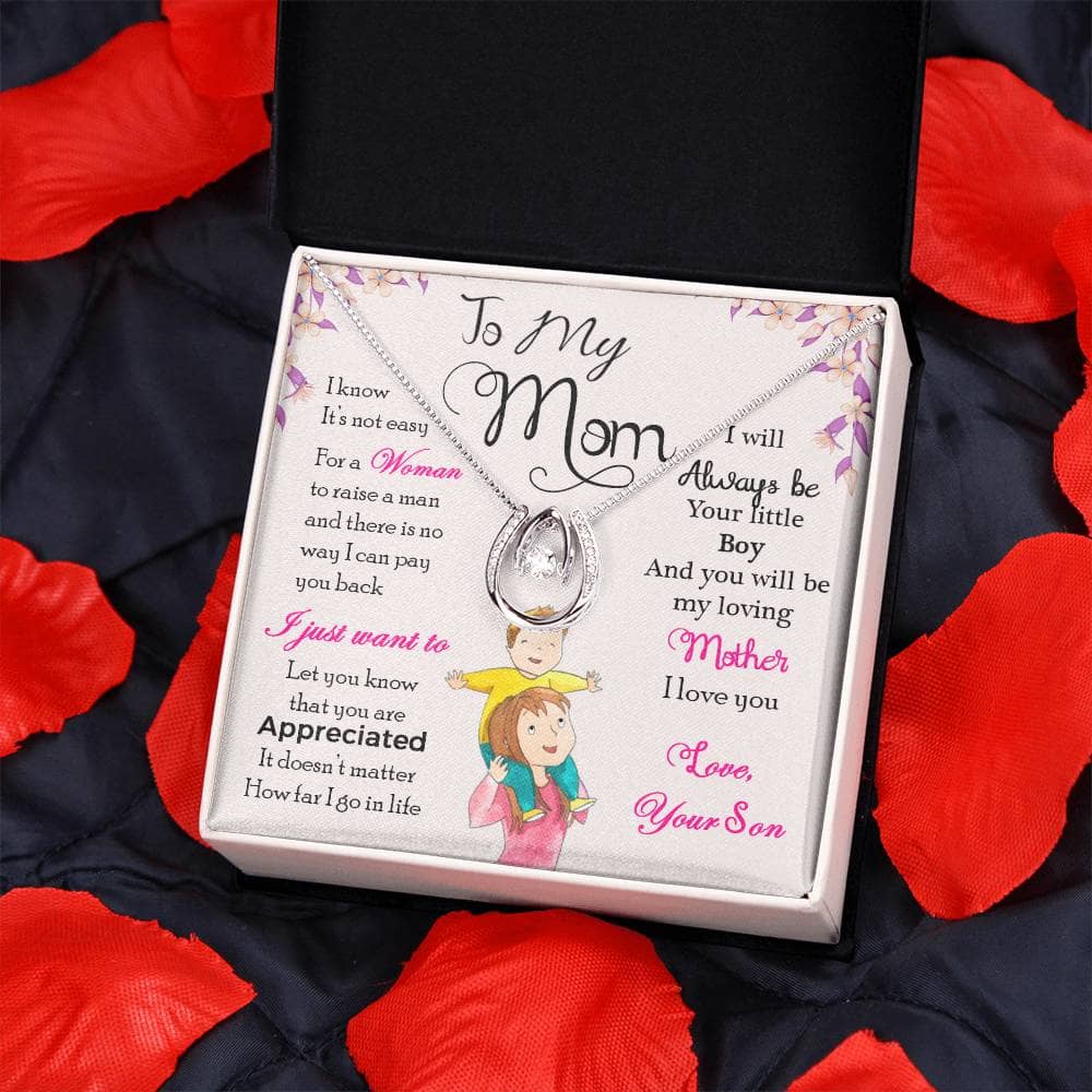 Alt text: "Personalized Mother Necklace in a box, symbolizing eternal love and cherished bonds between mother and child."