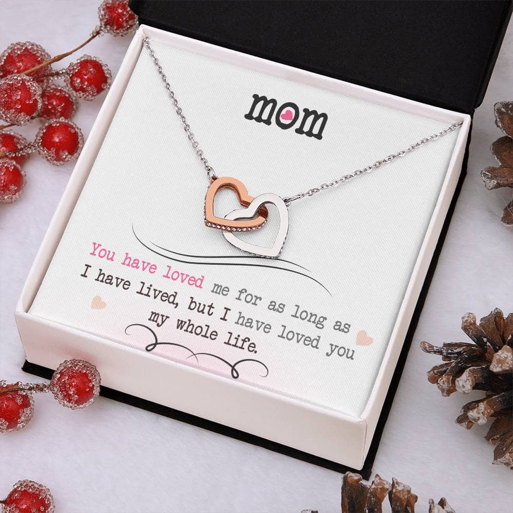 Alt text: "Personalized Mother Necklace in Box with Pine Cones and Berries"