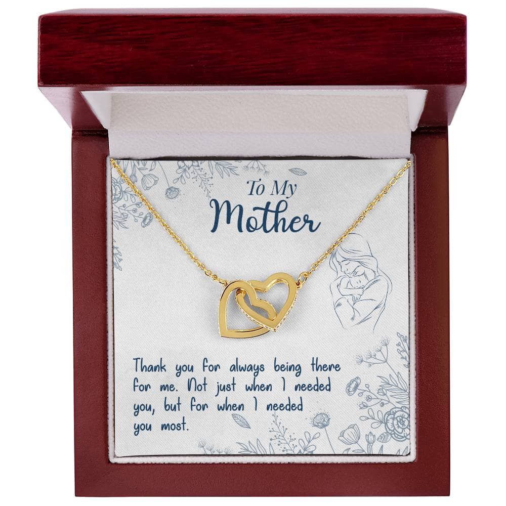 Alt text: "Personalized Mother Necklace - Two heart pendants adorned with CZ crystals, adjustable chain, pendant dimensions: 0.6" height / 1.1" width"