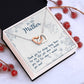 Alt text: "Personalized Mother Necklace - Heartfelt gift from child, featuring a captivating cushion-cut cubic zirconia pendant in an elegant mahogany-style box with LED lighting."