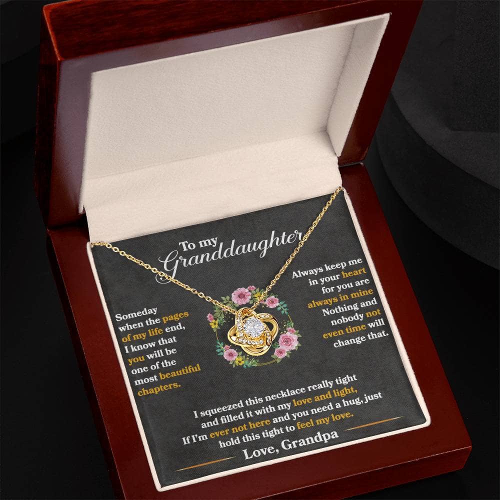 Alt text: "Personalized Granddaughter Necklace in LED-lit box, symbolizing unconditional love and affection. Heart-shaped pendant with cubic zirconia, adjustable chain for comfort and elegance. Perfect gift for cherished moments."