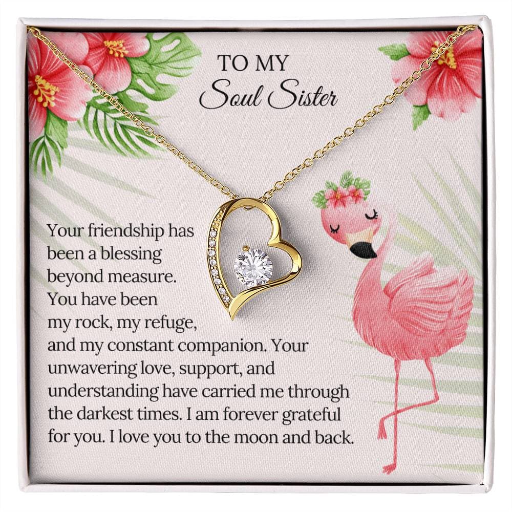 Alt text: "Personalized Soul Sister Heart Pendant Necklace in a mahogany-style box with LED lighting"