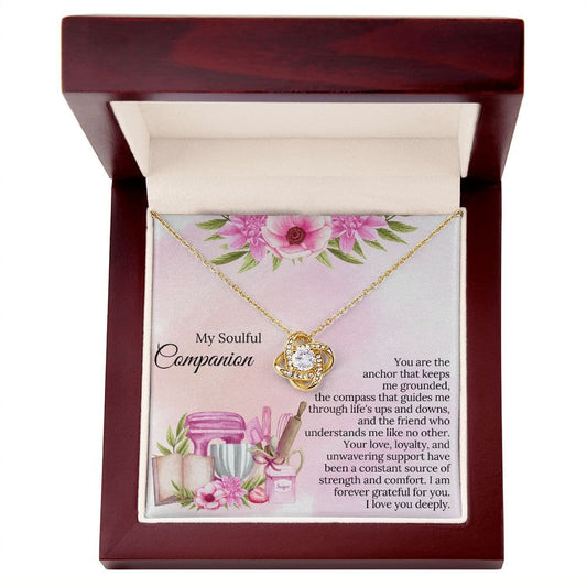Alt text: "Personalized Soul Sister Necklace in a mahogany-style box with LED lighting"