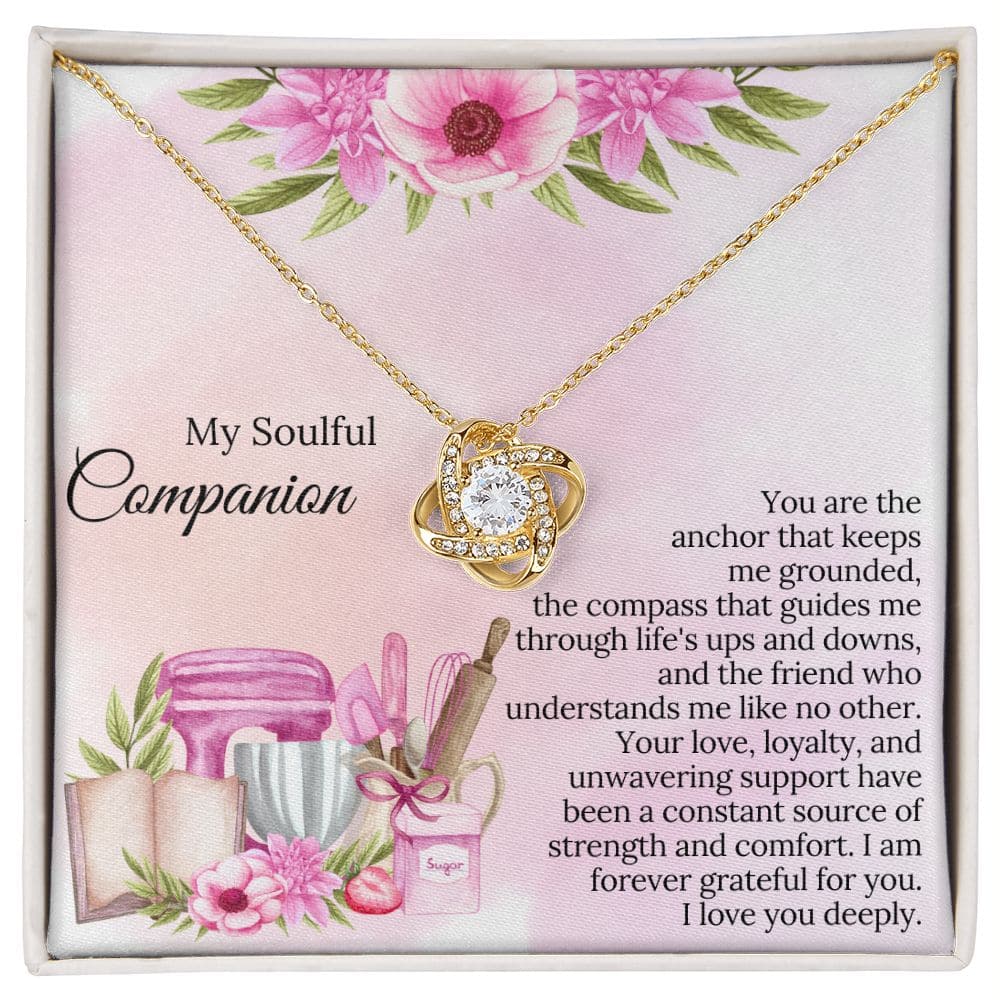 Alt text: "Personalized Soul Sister Necklace - Heart-shaped pendant with cushion-cut cubic zirconia, adjustable chain, and mahogany-style box."