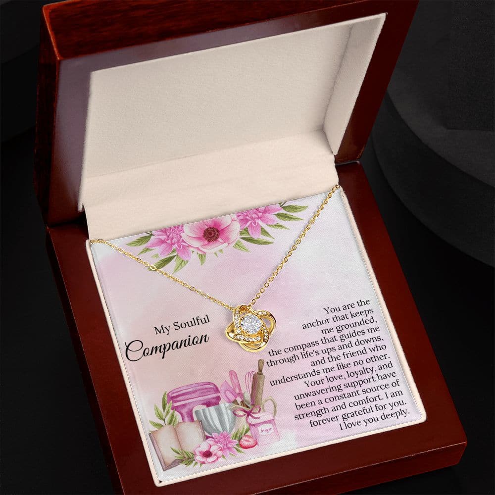 Alt text: "Personalized Soul Sister Necklace in a mahogany-style box with LED lighting"