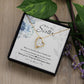 Alt text: "Personalized Soul Sister Necklace with Elegant Heart Pendant in a box with flower and leaves"